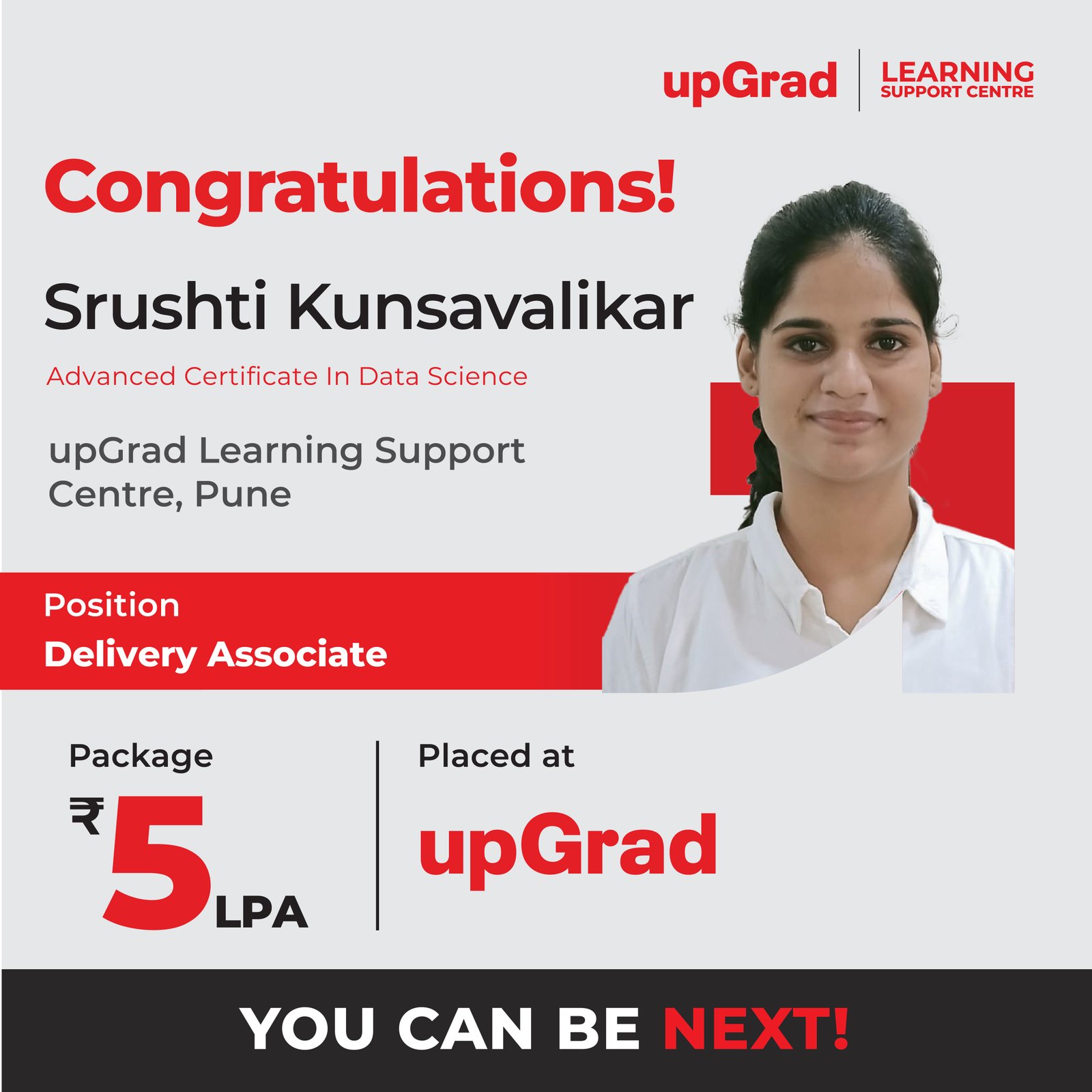 Srushti Kunsavalikar placed at upGrad.